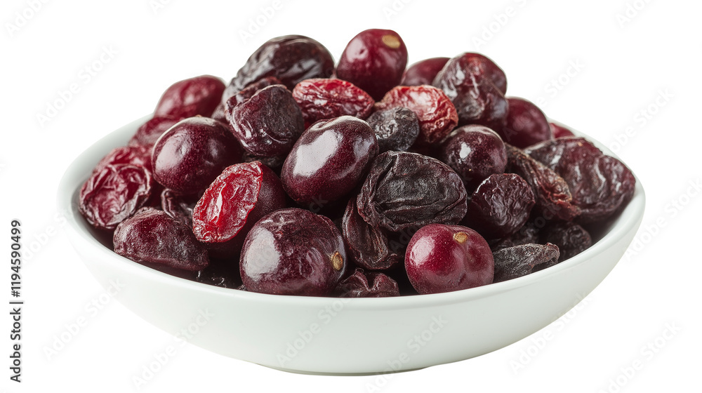 Bowl of dried cherries isolated on a white background Bowl of dried cherries isolated on a white background