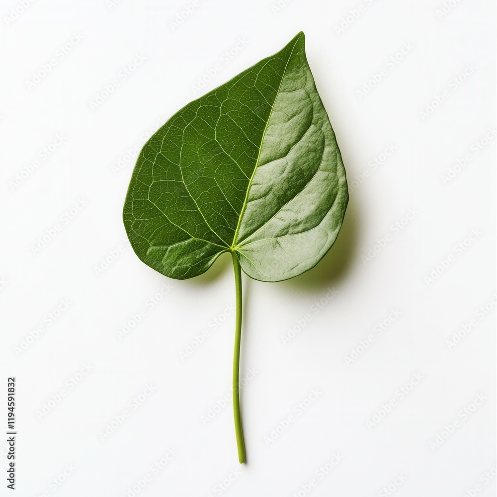Obraz premium Single green leaf, white background, nature design