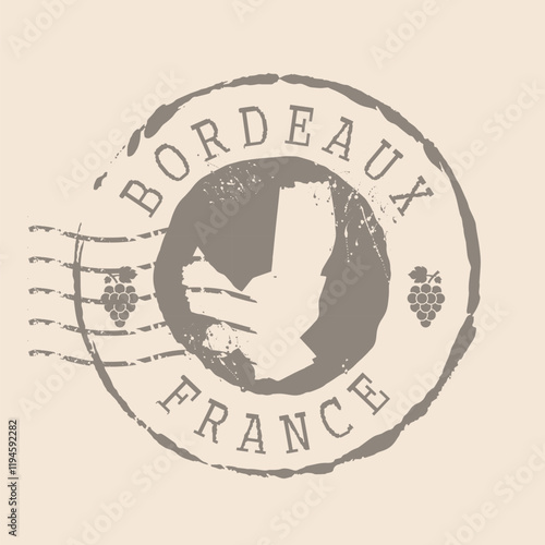 Stamp Postal of  Bordeaux. Map Silhouette rubber Seal.  Design Retro Travel. Seal  Map of Bordeaux is city of  France grunge  for your design.  EPS10