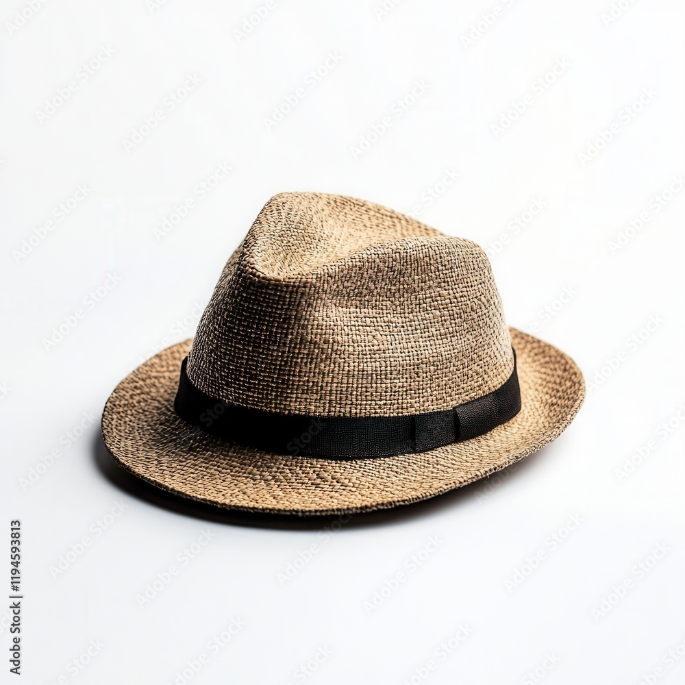Straw hat, studio shot, white background, summer fashion Straw hat, studio shot, white background, summer fashion
