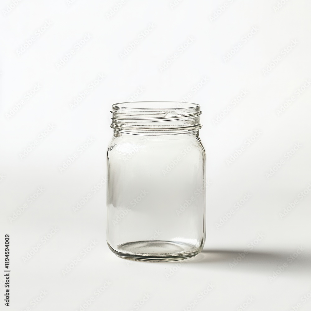 Empty glass jar, studio, white background, food storage Empty glass jar, studio, white background, food storage