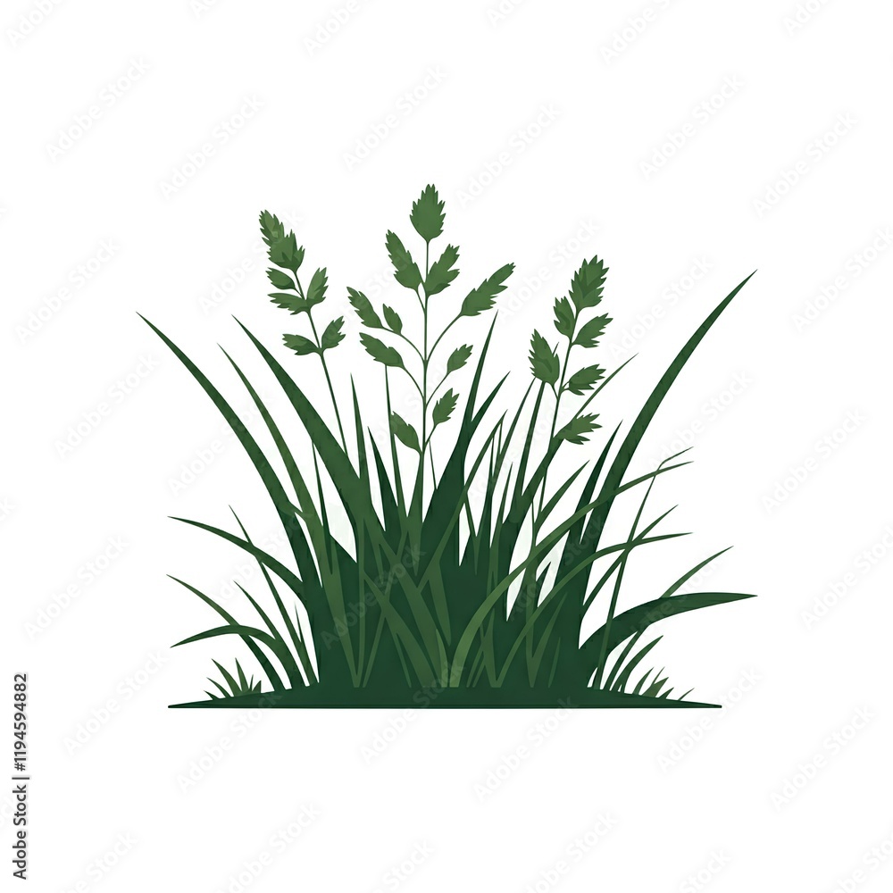 Fototapeta premium wild green grass, illustration isolated white background
