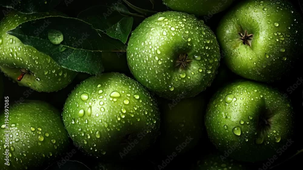 close up of many wet green apples granny smith close up of many wet green apples granny smith