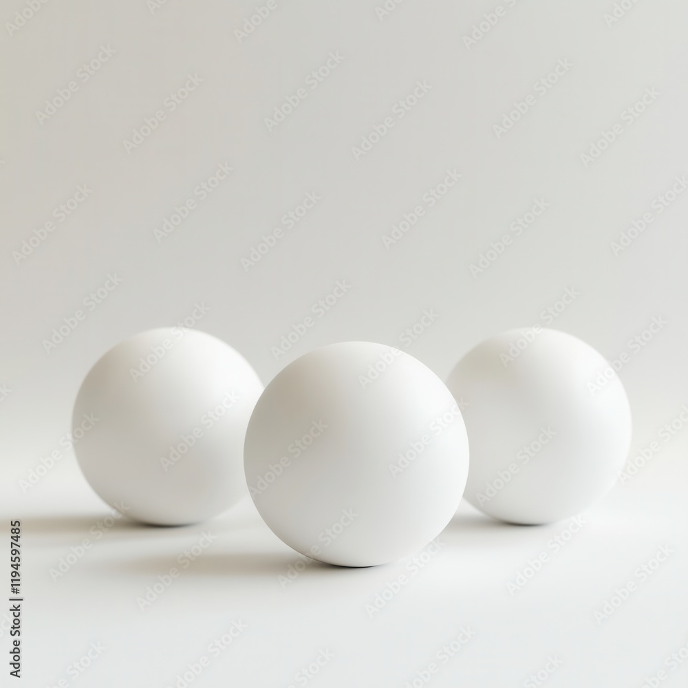 Three white spheres on white background, minimalist product display Three white spheres on white background, minimalist product display