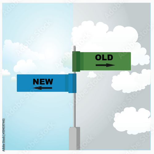 Old vs new arrow direction road signs - choice the new way and old way representing landscape vector design illustration.