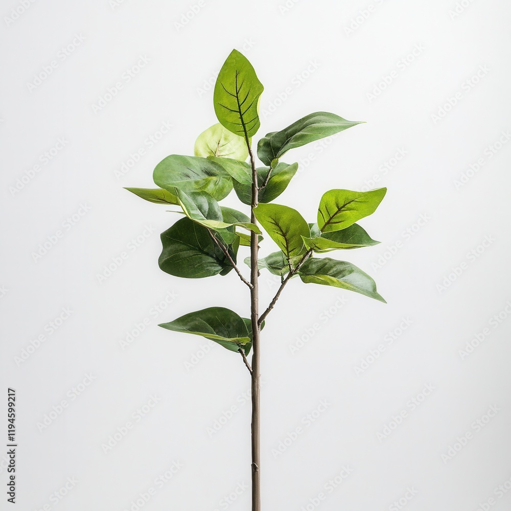 Obraz premium Green artificial plant stem, studio shot, white background, home decor