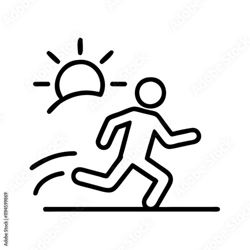 early morning run icon, early morning run line art - simple line art of early morning run, perfect for early morning run logos and icons and themed design 