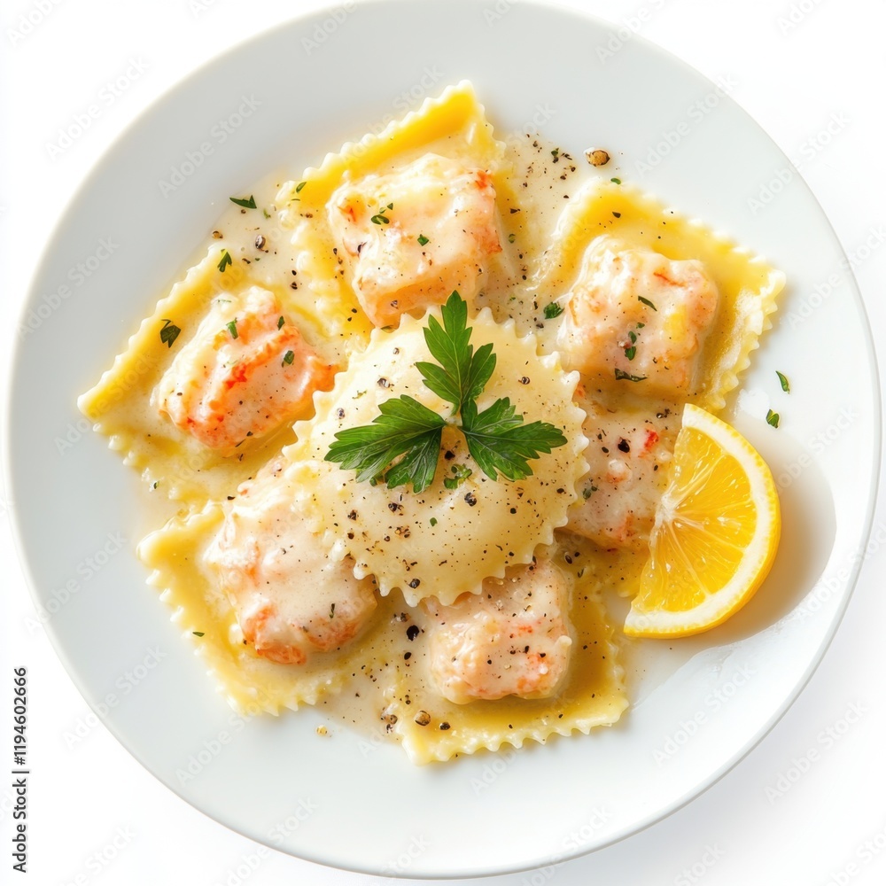 Delicate ravioli filled with a rich crab Delicate ravioli filled with a rich crab