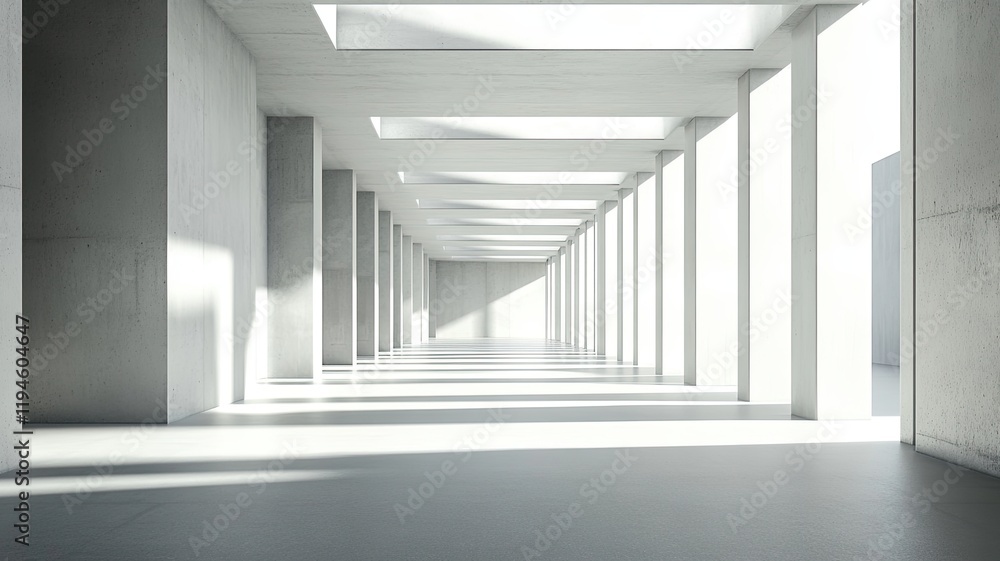 Obraz premium Sunlit modern concrete corridor interior design