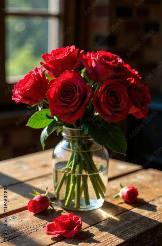 Fototapeta premium bouquet of red roses on the table