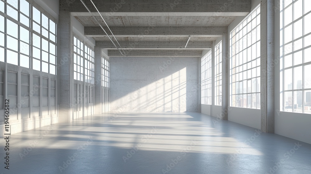 Obraz premium Sunlit urban loft interior, city view