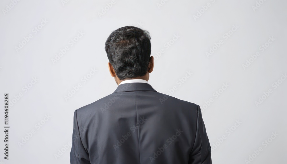 Obraz premium Back View of a Indian Businessman with Short Hair and a Suit on a White Background