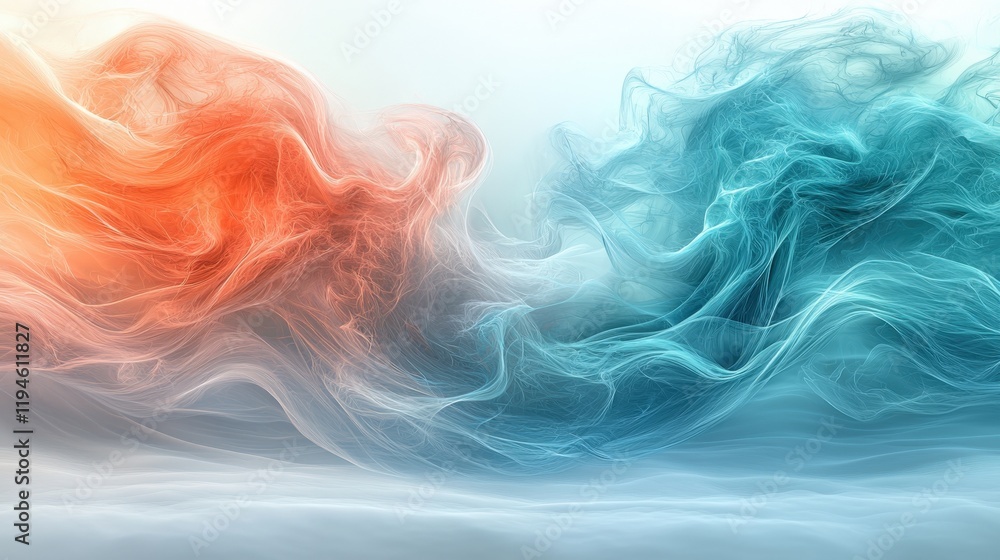 Abstract swirling colorful smoke like waves in a dynamic dual toned composition