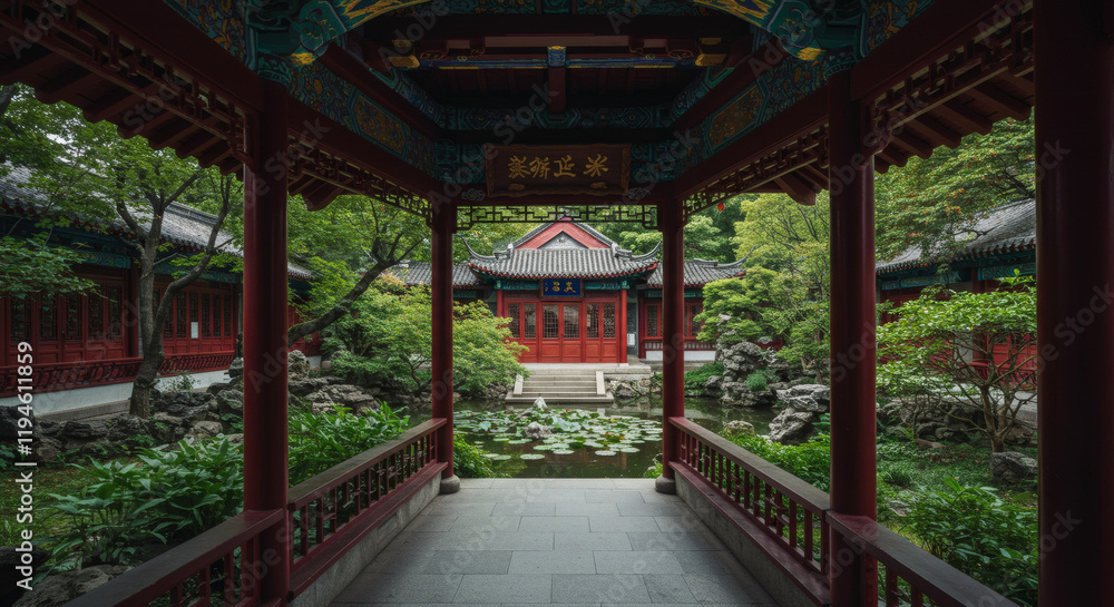 Serene Chinese Garden Pavilion Pond Pagoda Tranquil Landscape Serene Chinese Garden Pavilion Pond Pagoda Tranquil Landscape