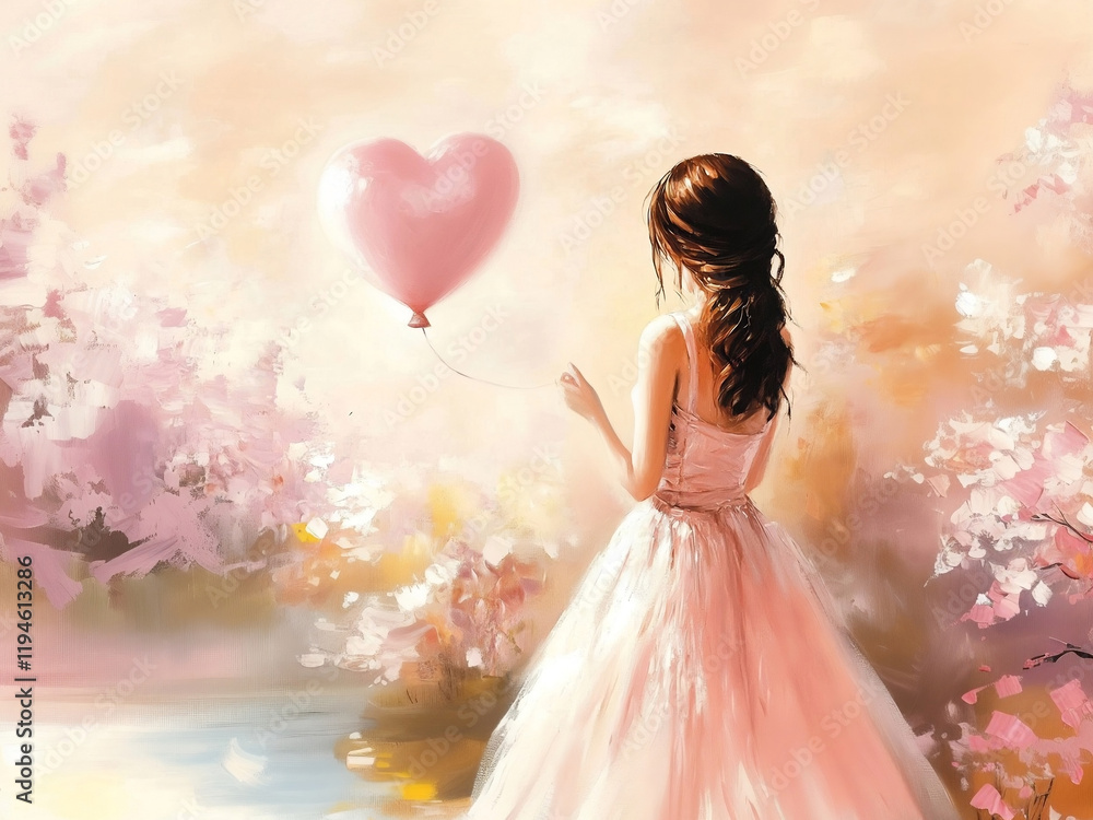 Valentines Day Woman with Heart Balloon Valentines Day Woman with Heart Balloon