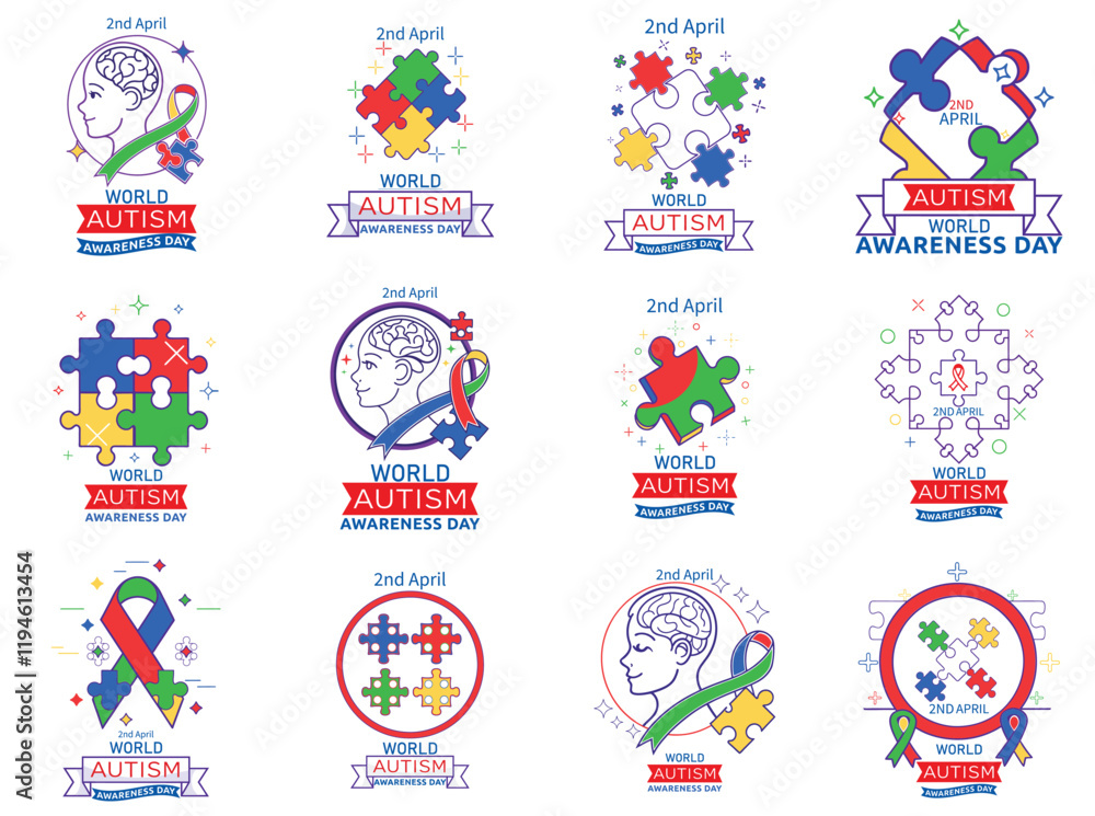 World Autism Awareness Day 2nd April With Ribbon In Puzzle Pieces Symbol Of Autism Flat Illustration World Autism Awareness Day 2nd April With Ribbon In Puzzle Pieces Symbol Of Autism Flat Illustration
