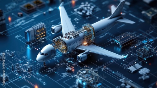 A vibrant diagram illustrating the process of aeronautical systems testing
