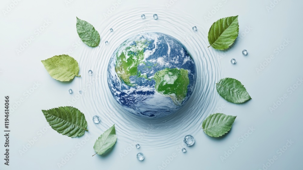 Symbolic Earth Illustration Featuring Leaf Textures and Water Ripples Symbolic Earth Illustration Featuring Leaf Textures and Water Ripples