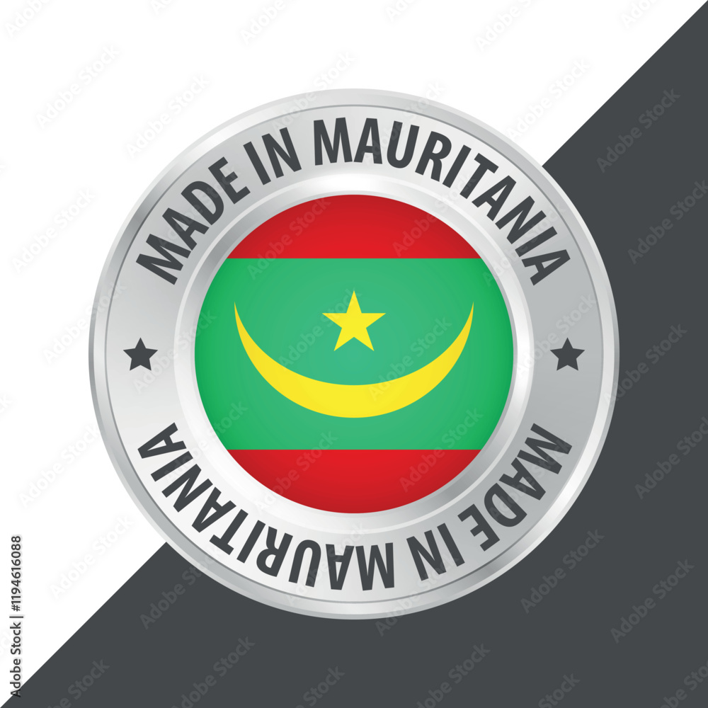 Made in Mauritania badge logo flag sticker 3d vector illustration isolated on white Made in Mauritania badge logo flag sticker 3d vector illustration isolated on white