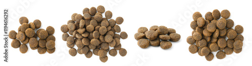 Photography Dry pet food for dogs isolated on white, set