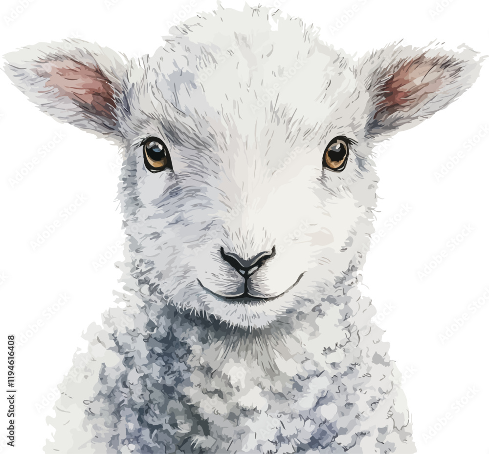 Obraz premium Cute Little Sheep Watercolor Vector Illustration.