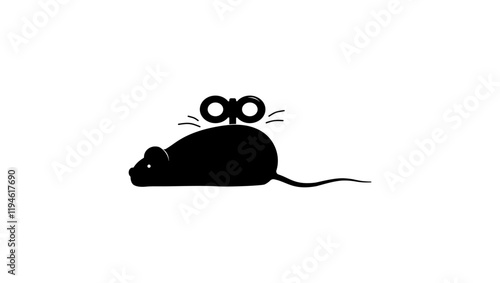 Wind-up Mouse, Black Isolated Silhouette