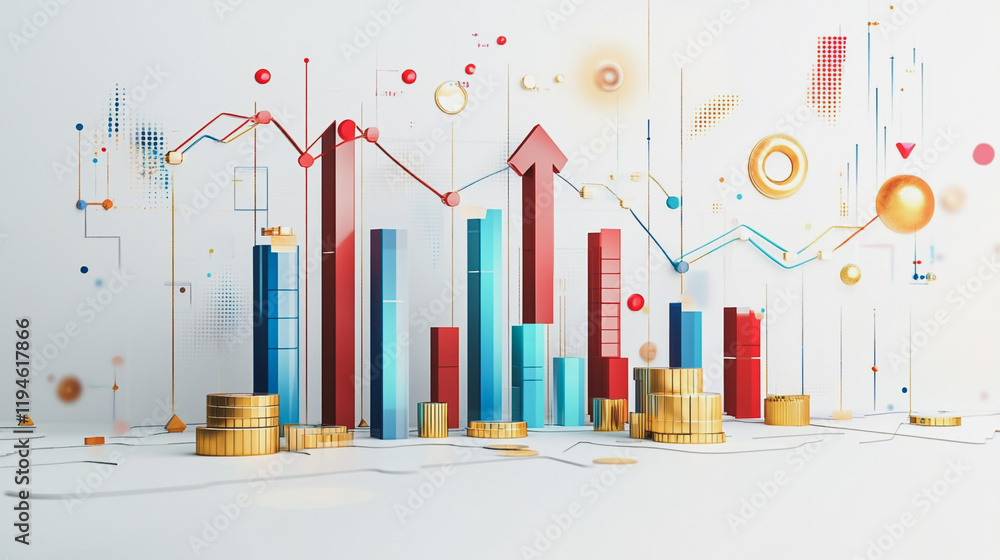 Naklejka premium Abstract white background with Colorful charts and graphs with statistics to innovative analyze business potential and forecast future development of companies growth.