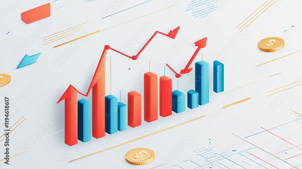 Obraz premium Abstract white background with Colorful charts and graphs with statistics to innovative analyze business potential and forecast future development of companies growth.