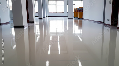 Wallpaper Mural New shiny epoxy resin floor in a large, brightly lit room. Offic Torontodigital.ca