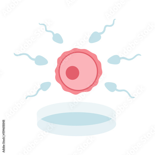 In vitro fertilization. Egg, sperm illustration in cartoon flat style. Fertilization process.