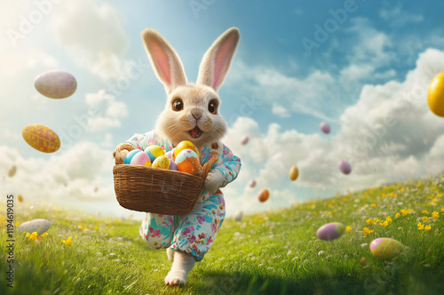 Easter bunny running with basket