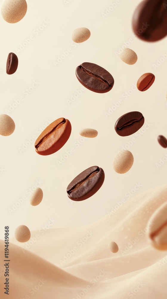 Dynamic Illustration of Coffee Beans Floating in Mid Air Dynamic Illustration of Coffee Beans Floating in Mid Air