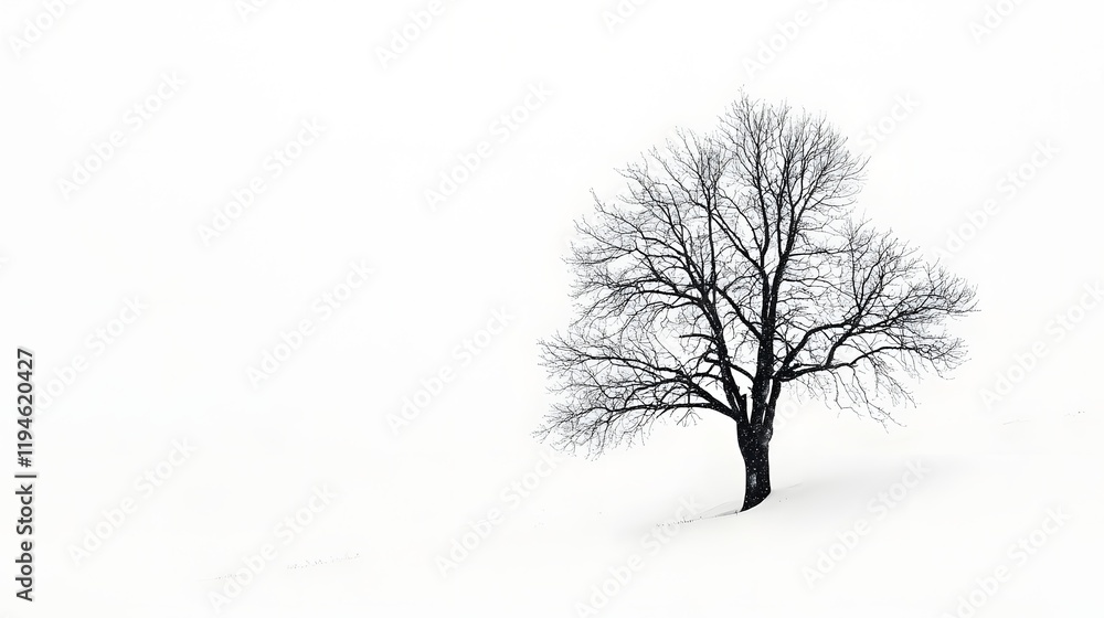 Fototapeta premium Lone Tree Stands in Winter's Embrace