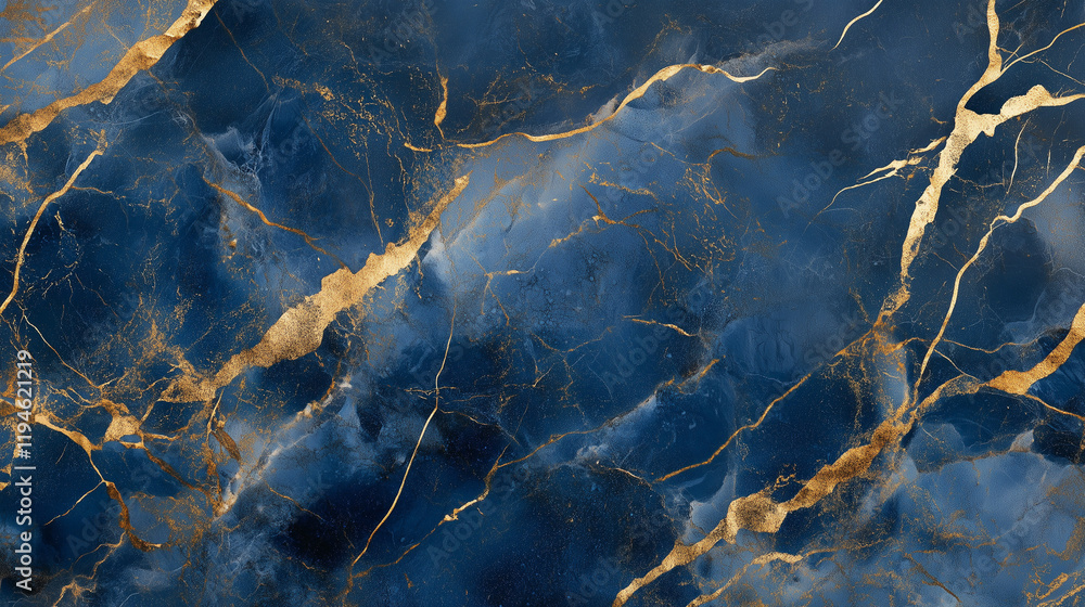 Fototapeta premium Marble background in shades of dark blue and gold