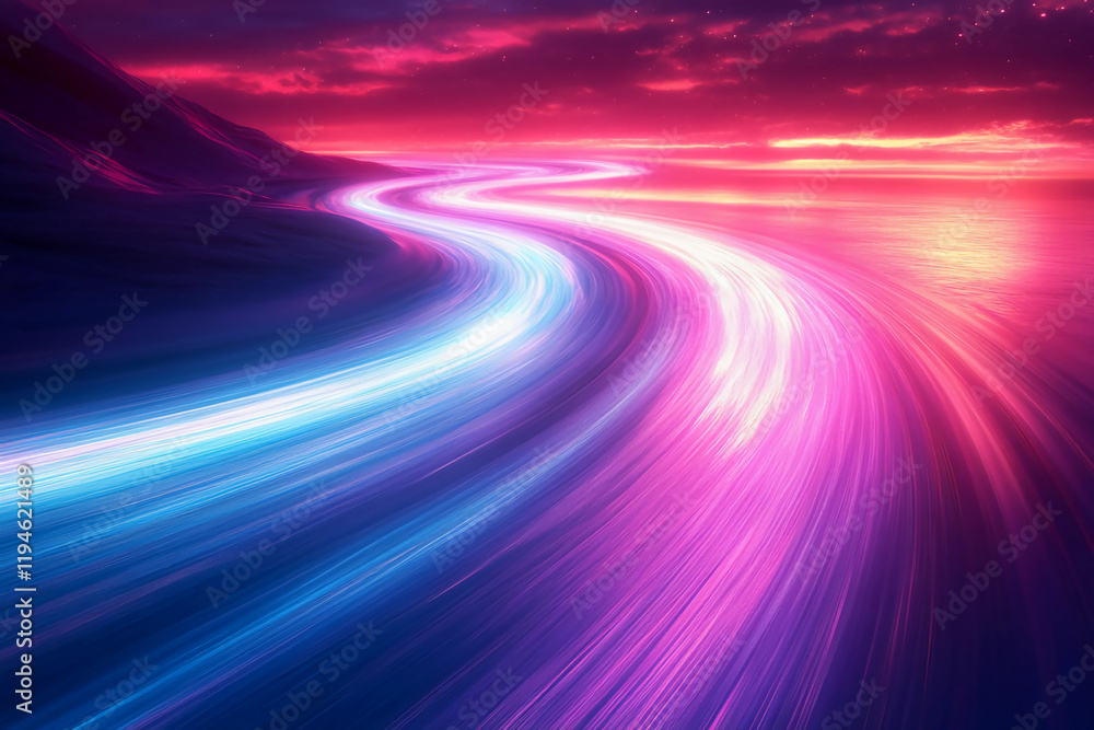 Flowing Light Trails in Blue and Purple: Soft, Sweeping Glowing Streaks Evoking Movement and Energy, Resembling Water and Electricity Flowing Light Trails in Blue and Purple: Soft, Sweeping Glowing Streaks Evoking Movement and Energy, Resembling Water and Electricity