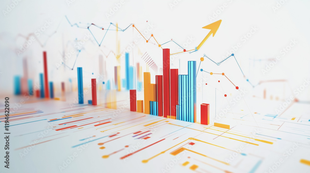 Abstract white background with Colorful charts and graphs with statistics to innovative analyze business potential and forecast future development of companies growth Abstract white background with Colorful charts and graphs with statistics to innovative analyze business potential and forecast future development of companies growth
