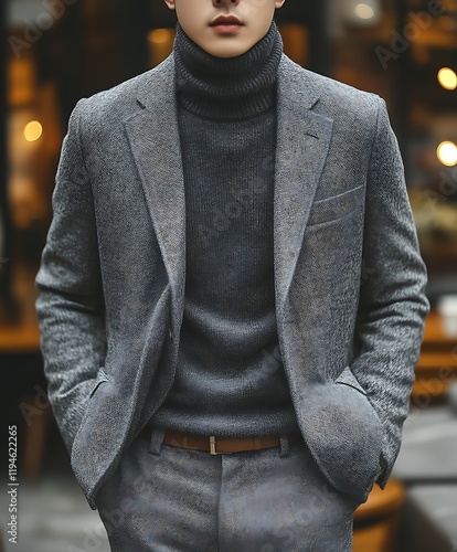 Man in grey suit and turtleneck.