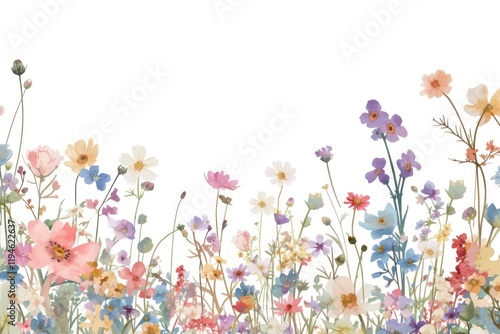Colorful watercolor wildflower border