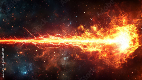 Wallpaper Mural Beam laser effect for weapon or gun in game vector. Magic blaster explode shot with energy and lightning. Fire ray power attack pulse illustration on dark background. Fireball shoot in cosmic battle. Torontodigital.ca