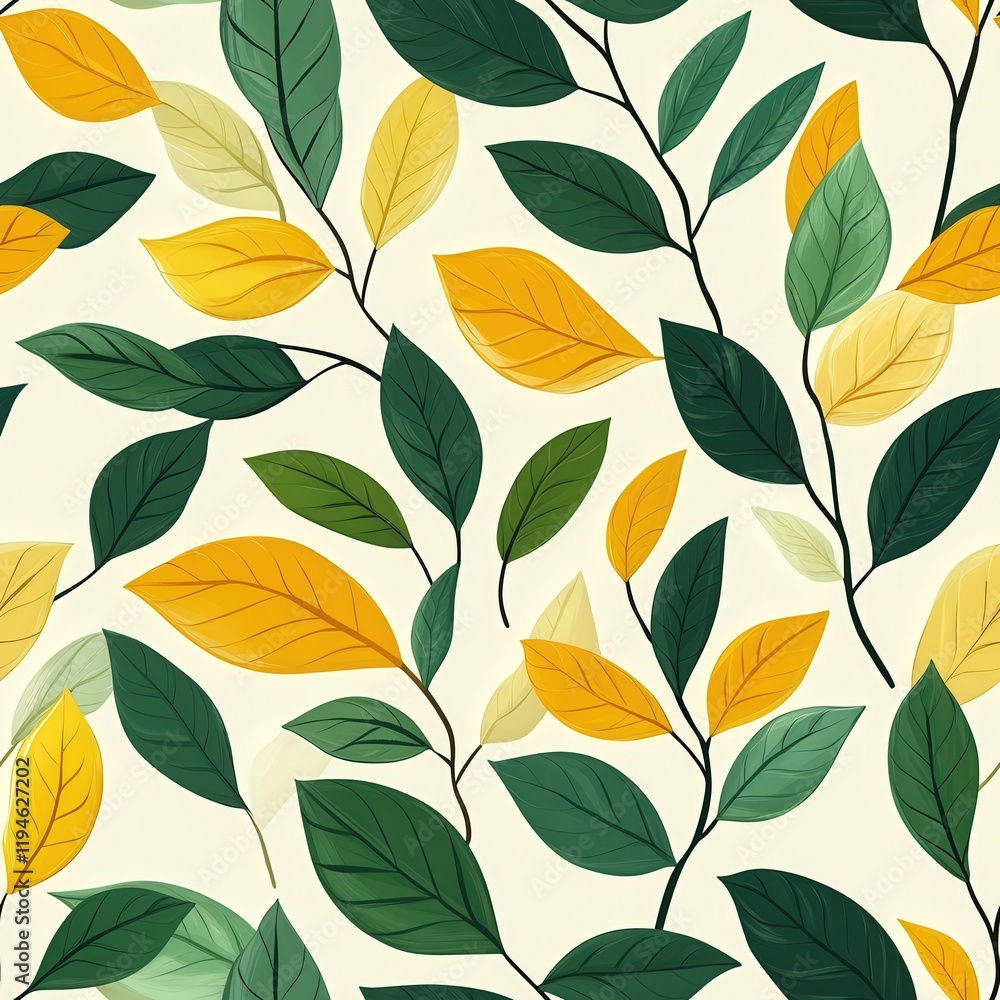 Colorful Leaf Pattern Featuring Green and Yellow Shades on a Soft Background for Decorative and Artistic Applications Colorful Leaf Pattern Featuring Green and Yellow Shades on a Soft Background for Decorative and Artistic Applications