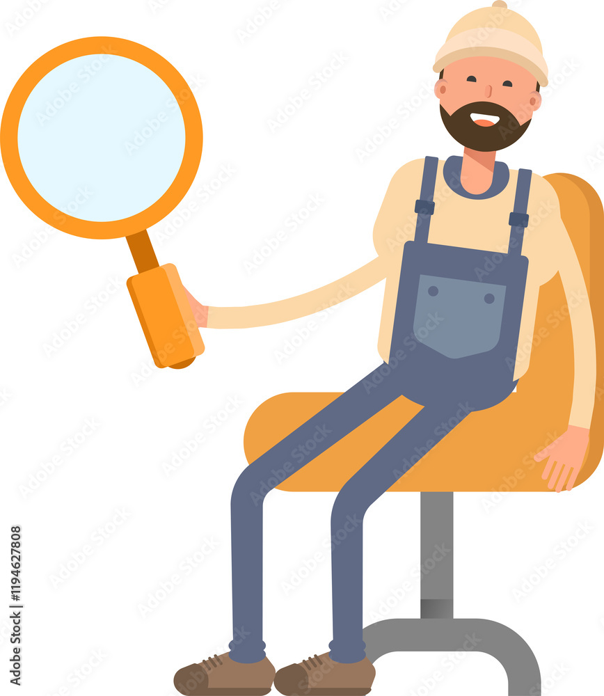 Worker Character Sitting and Holding Magnifier
Worker Character Sitting and Holding Magnifier