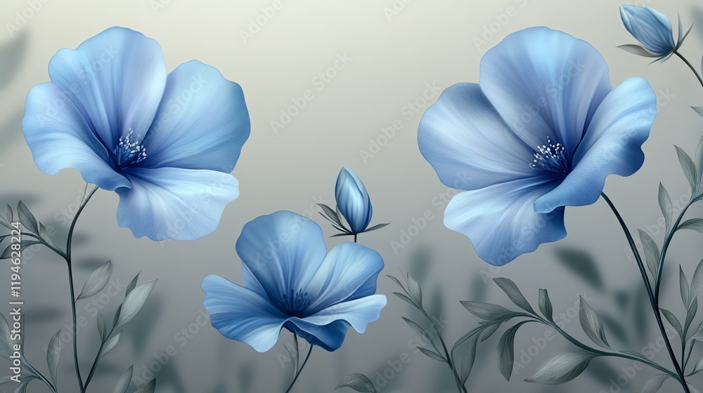 Fototapeta premium A serene illustration of blue flowers against a soft background, evoking calmness and beauty.