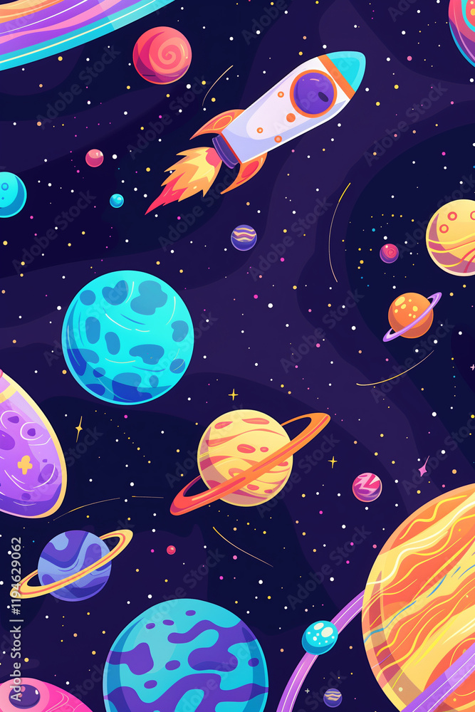 A dreamy and ethereal watercolor background featuring planets, stars, and moons. The soft colors and delicate details A dreamy and ethereal watercolor background featuring planets, stars, and moons. The soft colors and delicate details