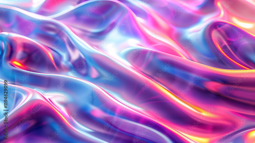 A vibrant and abstract image featuring iridescent, flowing fabric with a holographic design. A vibrant and abstract image featuring iridescent, flowing fabric with a holographic design.