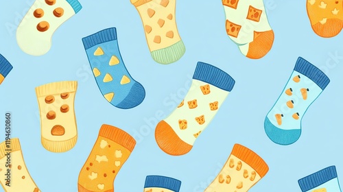 Colorful food-themed socks pattern. photo