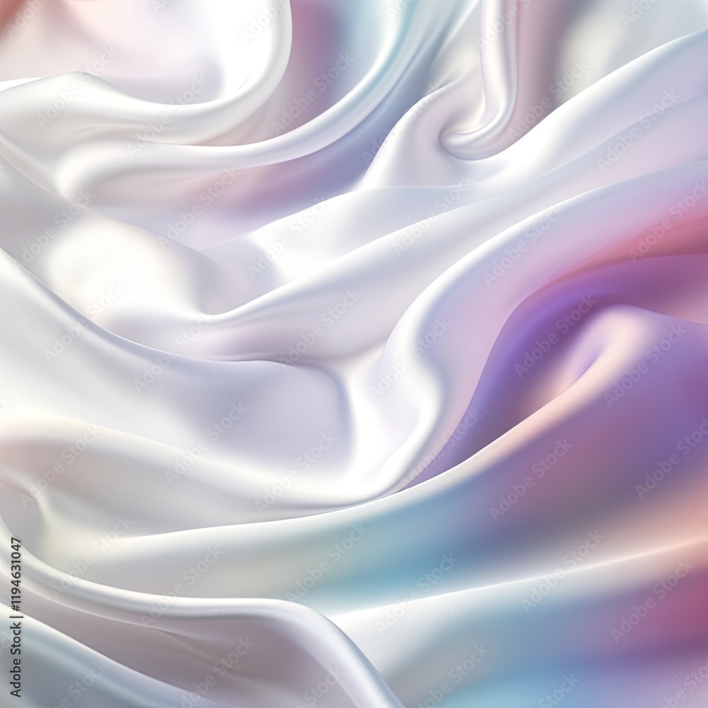 Obraz premium Smooth folds of pearlescent fabric in pastel shades of turquoise and lavender. Abstract soft texture for design and textile backgrounds