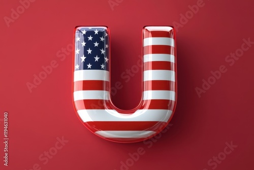 The letter U is made of a red, white, and blue striped material