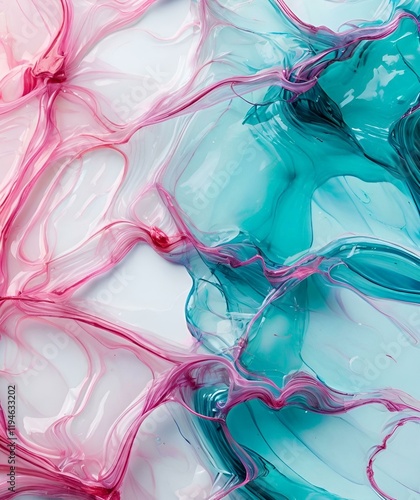 Pink and blue abstract background with transparent waves photo