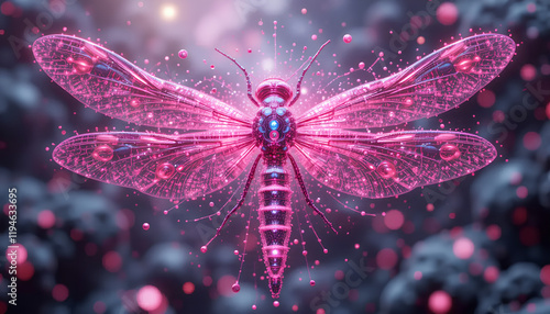 Wallpaper Mural Pink Luminescent Dragonfly with Translucent Wings in a Sparkling Twilight Torontodigital.ca
