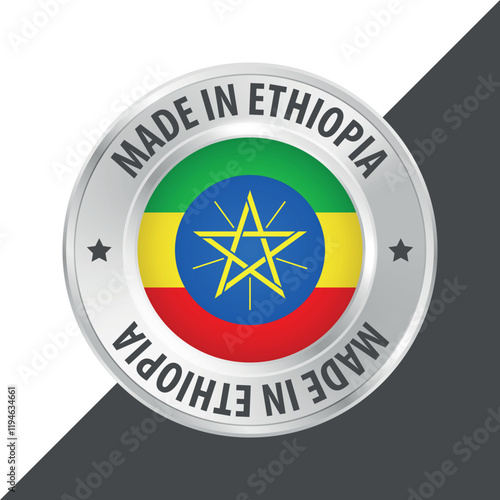 Made in Ethiopia badge logo flag sticker 3d vector illustration isolated on white